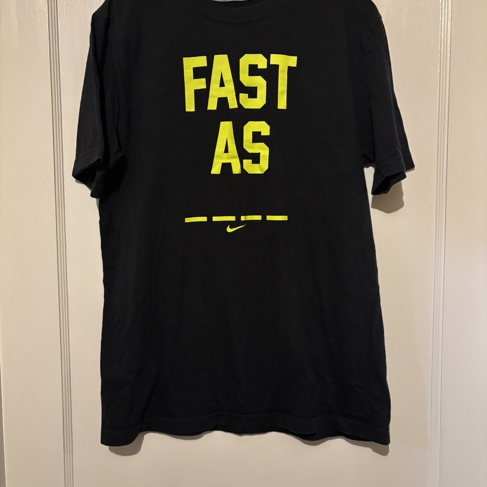Nike Men's Black Tee with Yellow 'Fast As' Graphic